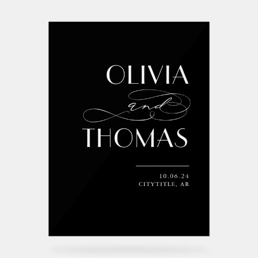 Zwart Modern Chique Bruiloft Welkom Acryl Bord (Voorkant)