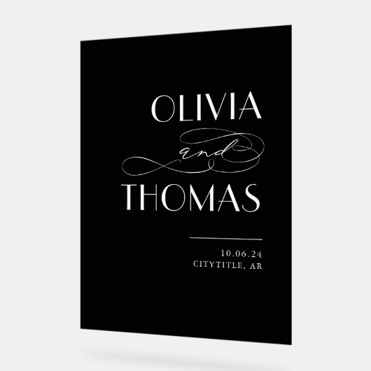 Zwart Modern Chique Bruiloft Welkom Acryl Bord (Hoek)