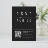 Zwart Modern Chique Eenvoudige Typografie QR-code RSVP Kaartje (Staand voorkant)