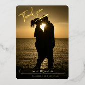 Zwart Modern Chique Minimale Foto Bruiloft Dank u Folie Uitnodiging (Voorkant)