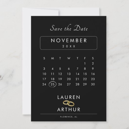Zwart Modern Chique Minimale Foto Bruiloft Save The Date (Voorkant)