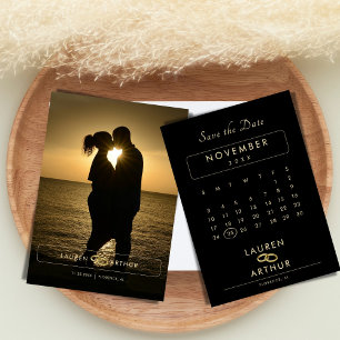 Zwart Modern Chique Minimale Foto Bruiloft Save The Date