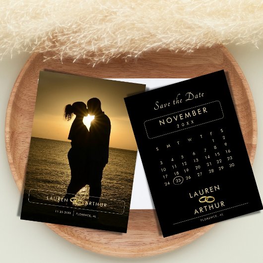 Zwart Modern Chique Minimale Foto Bruiloft Save The Date