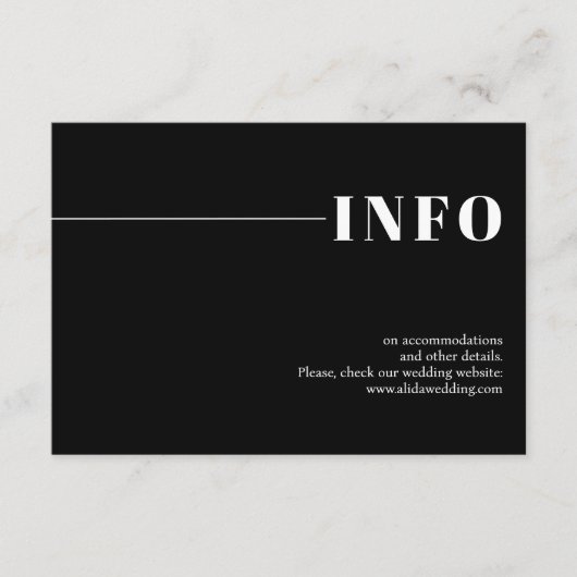 Zwart modern, chique typografie minimalistische br informatiekaartje (Voorkant)