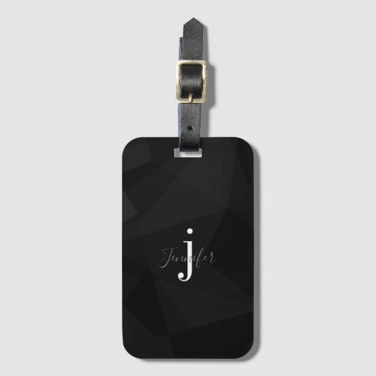 Zwart Modern Classy Aangepaste naam Monogram Initi Bagagelabel (Voorkant (verticaal))