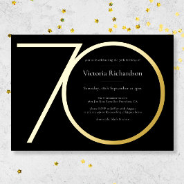 Zwart Modern Custom Minimalist 70th Birthday Gold Folie Uitnodiging