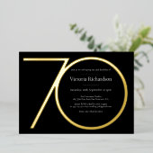 Zwart Modern Custom Minimalist 70th Birthday Gold Folie Uitnodiging (Staand Voorkant)