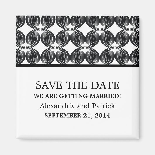 Zwart modern deco Opslaan Datum magneet (Voorkant)