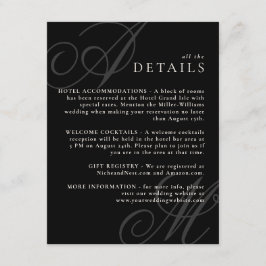 Zwart Modern Edge Elegant Monogram Bruiloft Detail Informatiekaartje