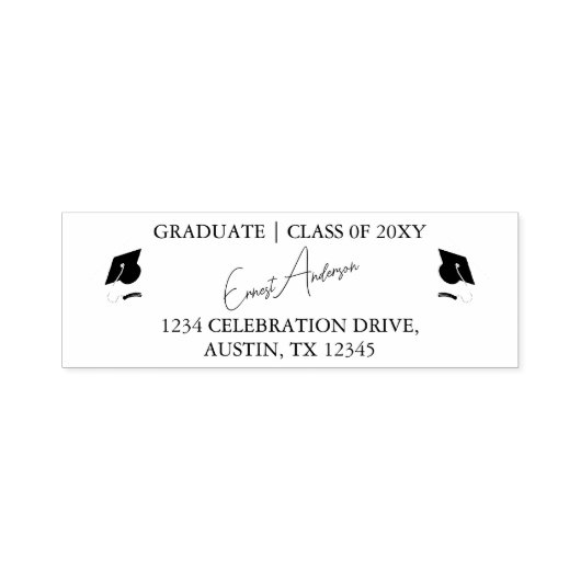 Zwart Modern Eenvoudig Afstuderen Retouradres Zelfinktende Stempel (Design)