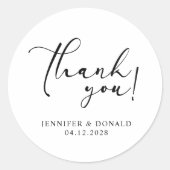 Zwart Modern Eenvoudig Dank u Bruiloft Ronde Sticker (Voorkant)