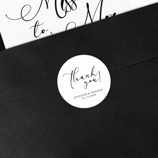 Zwart Modern Eenvoudig Dank u Bruiloft Ronde Sticker