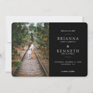 Zwart Modern Eenvoudig Elegant Fotohuwelijk Save The Date