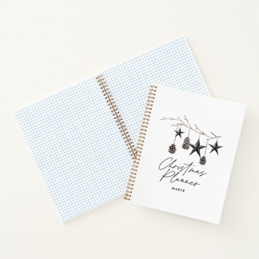 Zwart modern eenvoudig elegant script kerst notitieboek (Binnen)