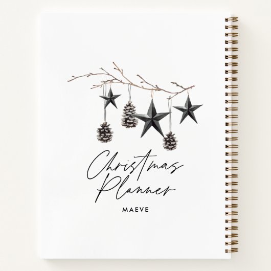 Zwart modern eenvoudig elegant script kerst notitieboek (Achterkant)