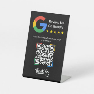 Zwart Modern Eenvoudig Google Review QR Code Zakel Reclamebord Met Voetstuk