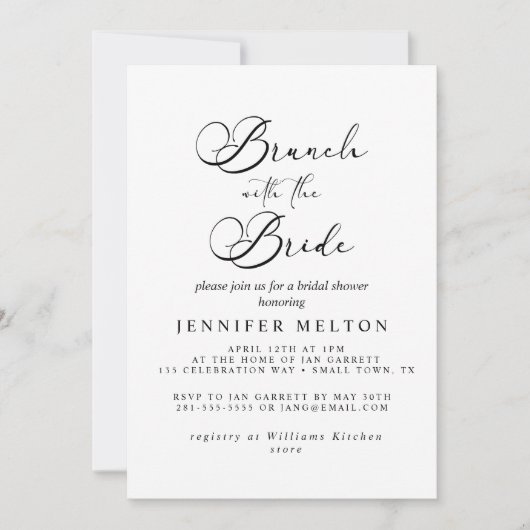 Zwart Modern Eenvoudig Script Bridal Brunch Kaart (Voorkant)