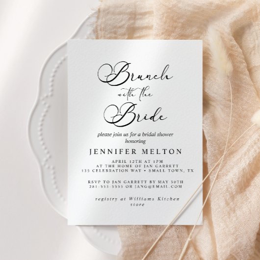 Zwart Modern Eenvoudig Script Bridal Brunch Kaart