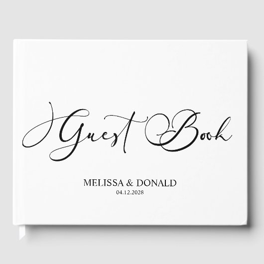 Zwart Modern Eenvoudig Script Bruiloft Gastenboek (Voorkant)