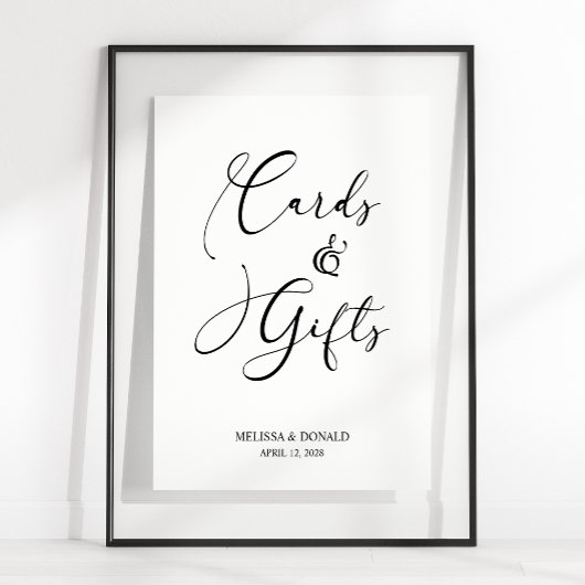 Zwart Modern Eenvoudig Script Bruiloft Kaart & Cad Poster