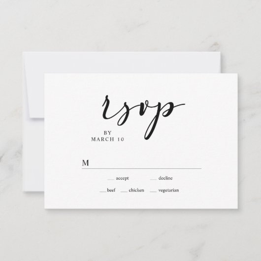 Zwart Modern Eenvoudig Script Bruiloft RSVP Kaart (Voorkant)