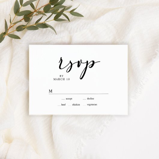 Zwart Modern Eenvoudig Script Bruiloft RSVP Kaart