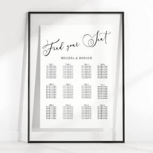 Zwart Modern Eenvoudig Script Bruiloft Zitkaarten Poster