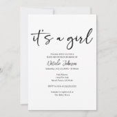 Zwart Modern Eenvoudig Script Meisje Baby Kaart (Voorkant)