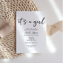 Zwart Modern Eenvoudig Script Meisje Baby Kaart