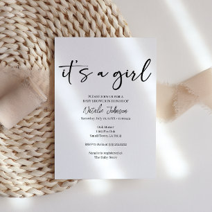 Zwart Modern Eenvoudig Script Meisje Baby Kaart