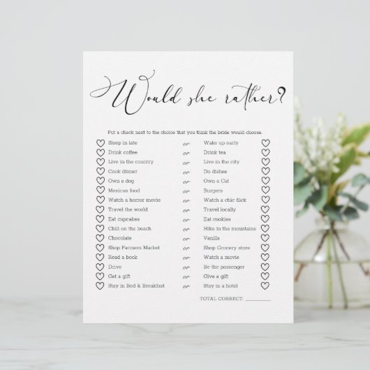 Zwart Modern Eenvoudig Script spel zou ze liever (Staand voorkant)