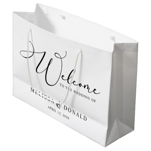 Zwart Modern Eenvoudig Script Welkom Bruiloft Groot Cadeauzakje (Voorkant Gekanteld)