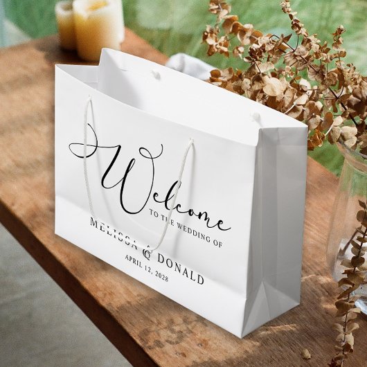 Zwart Modern Eenvoudig Script Welkom Trouwen Groot Cadeauzakje