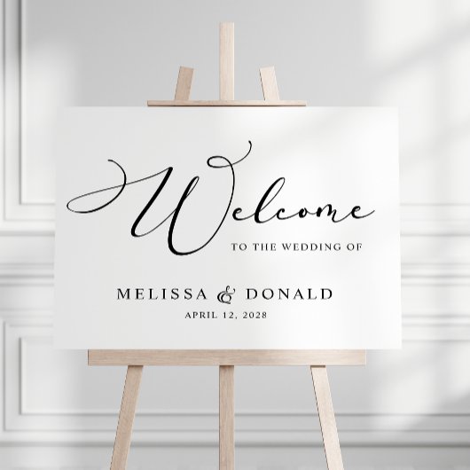 Zwart Modern Eenvoudig Script Welkom Trouwen Poster