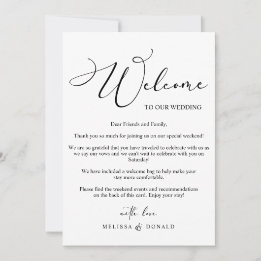 Zwart Modern Eenvoudig Welkomstbrief & Routebeschr Notitiekaartje (Voorkant)