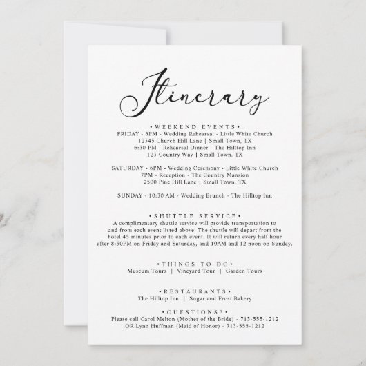 Zwart Modern Eenvoudig Welkomstbrief & Routebeschr Notitiekaartje (Achterkant)