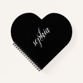 Zwart modern elegant grijs monogram, naamscript notitieboek (Voorkant)