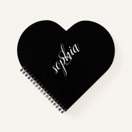 Zwart modern elegant grijs monogram, naamscript notitieboek