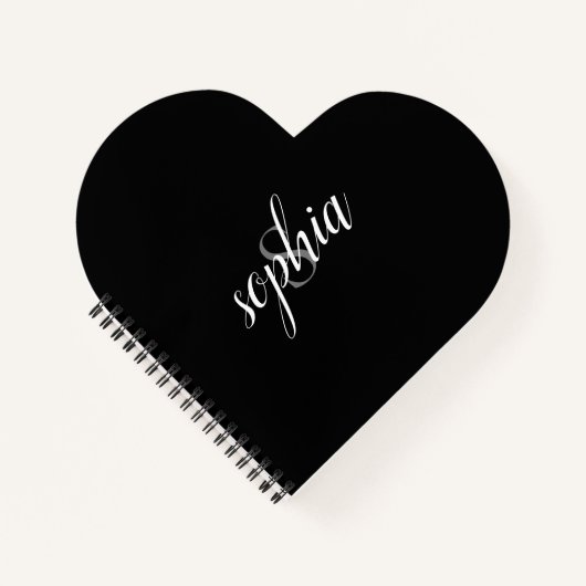 Zwart modern elegant grijs monogram, naamscript notitieboek (Voorkant)