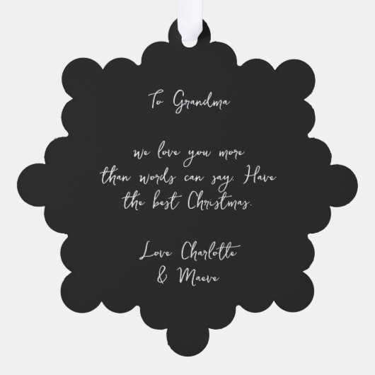 Zwart modern elegant grootmoeder Kerstmis familie Ornament Kaart (Achterkant)