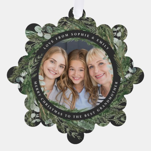 Zwart modern elegant grootmoeder Kerstmis familie Ornament Kaart (Voorkant)