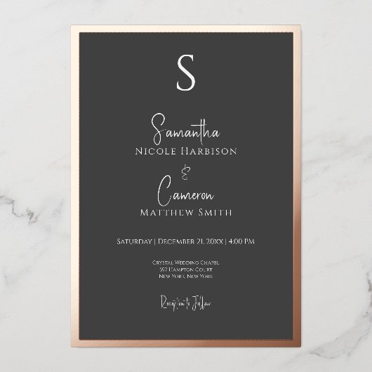 Zwart Modern Elegant Minimaal Folie Uitnodiging (Voorkant)