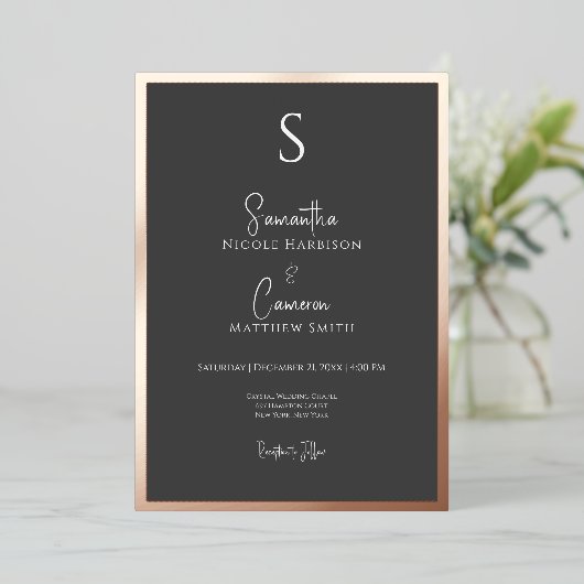 Zwart Modern Elegant Minimaal Folie Uitnodiging (Staand Voorkant)