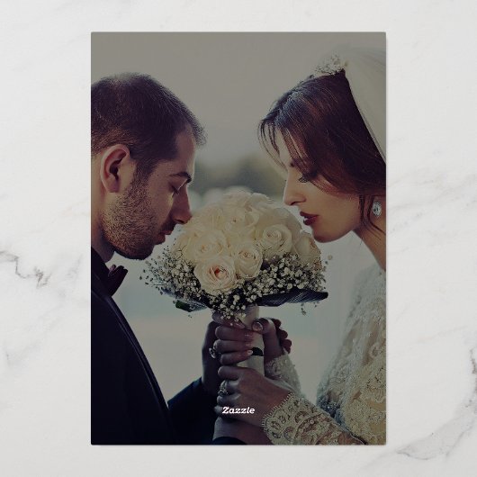 Zwart Modern Elegant Minimaal Foto Folie Uitnodiging (Achterkant)