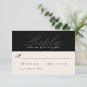 Zwart Modern Elegant Minimaal Monogram Bruiloft RS RSVP Kaartje (Staand voorkant)