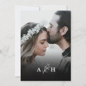 Zwart Modern Elegant Monogram Foliage Foto Kaart (Achterkant)