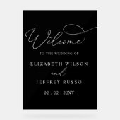 Zwart Modern Elegant Script Bruiloft Welkomstbord Acryl Bord (Voorkant)