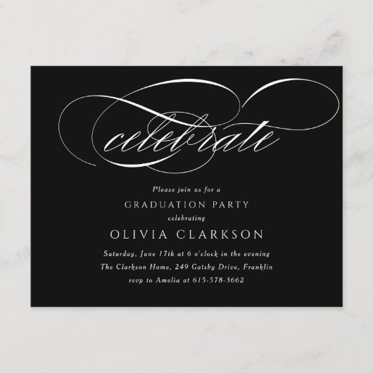 Zwart Modern Elegant Script Graduation Party Informatiekaartje (Voorkant)
