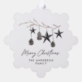 Zwart modern elegant script Kerstmis familie Ornament Kaart (Achterkant)