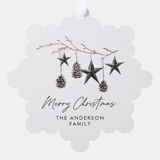Zwart modern elegant script Kerstmis familie Ornament Kaart (Achterkant)